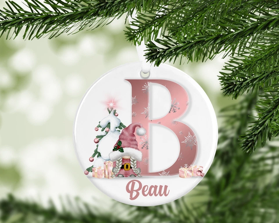 Granddaughter, Daughter, Niece Pink Gonk Christmas Bauble, Personalised Gift