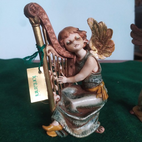 Vintage Fontanini Depose Italy Figura 362 Angelo/Mandolino+361 Angelo/Arpa-H.16 - Foto 3 di 24