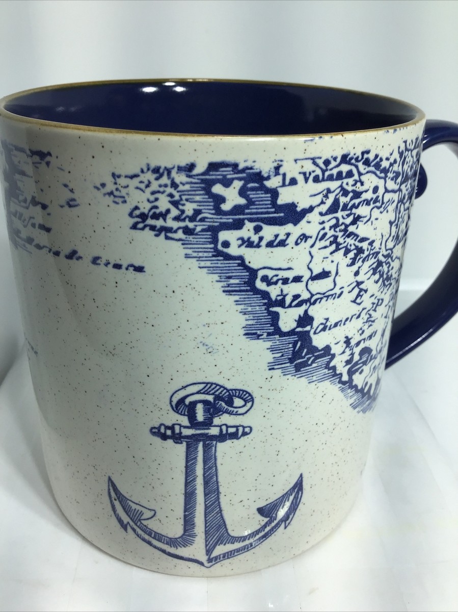 NAUTICAL COASTAL MAP COFFEE MUG. ANCHOR COFFEE MUG. Art Deco