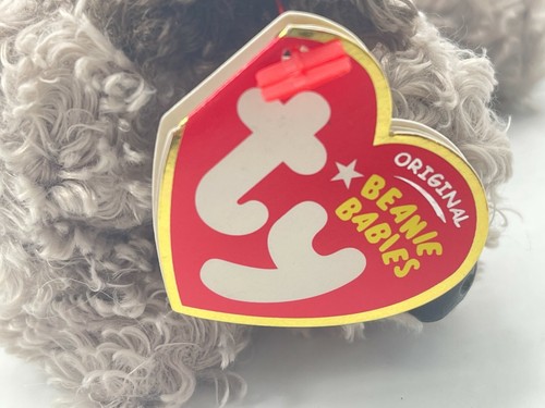 TY Beanie Baby Babies Fizzer 11-11-2006 Gray Furry Dog Plush Toy Stuffed Animal - Foto 7 di 8