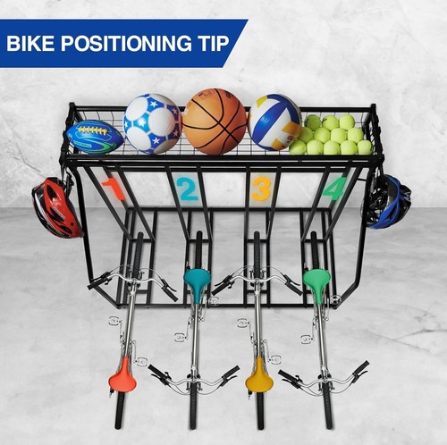 Stainless Steel Adjustable Bike Rack with Storage Basket and Hooks for Garages - Picture 7 of 9