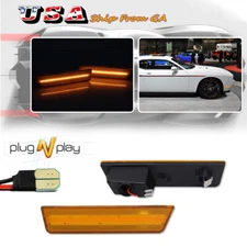 2x Amber Lens LED Front Bumper Side Marker Lights For 2008-2014 Dodge Challenger