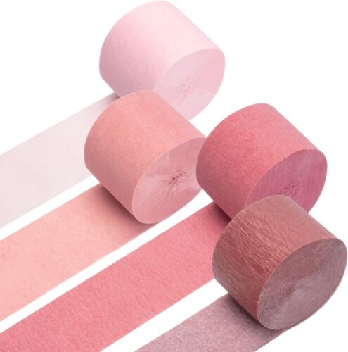 Crepe Paper Streamers 4 Rolls 328ft, Pack of Metallic Rose Gold, Pink, Dusty Pin