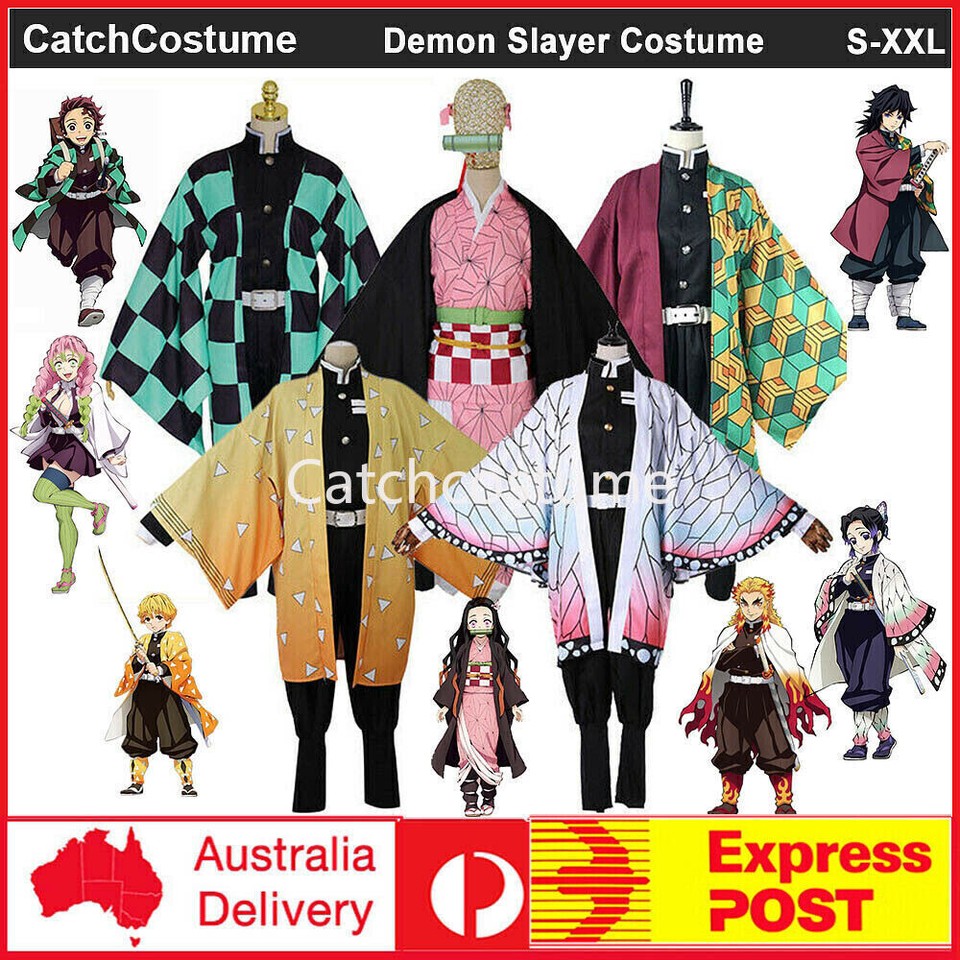 Adults Demon Slayer Kimetsu No Yaiba Cosplay Costume Wig Kimono Halloween Outfit