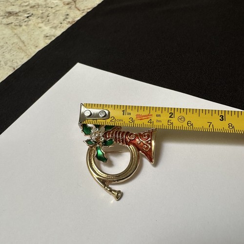 Signed Napier French Horn Rhinestone Holly Musical Instrument Christmas - Picture 2 of 7