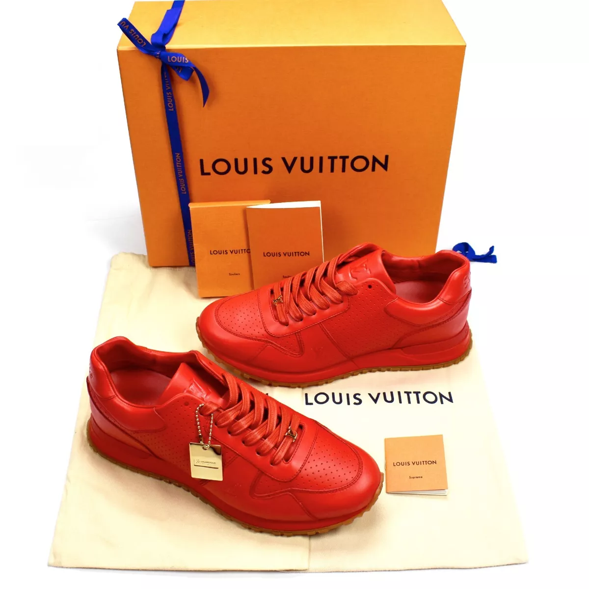 NWT Louis Vuitton x Supreme LV Men's Red Leather Run Away Sneakers 7 8 AUTHENTIC