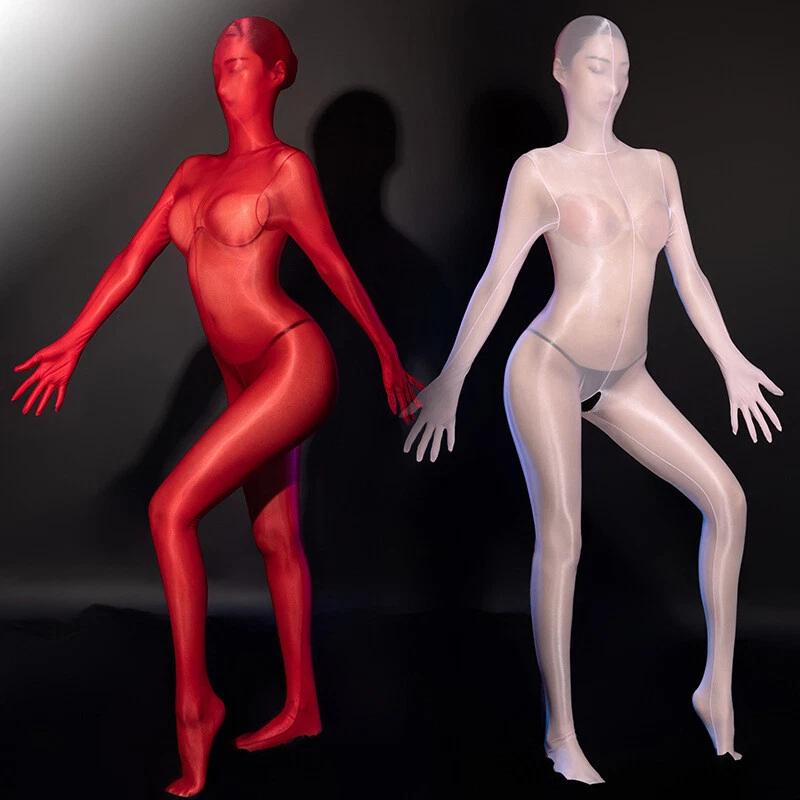 Women's Sheer Bodystocking Oil Shiny Body Stockings Full Bodysuit Sexy Pantyhose - Image 4 of 4