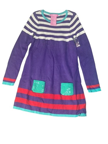 NWT Design History Girl Purple Striped Long Sleeve Dress W Leggings Set 6X - Picture 2 of 2