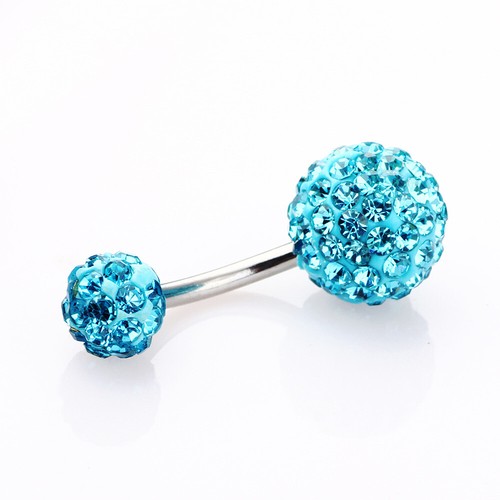 Double Gem Navel Ring Belly Button Jewelry Stainless Crystal Naval Piercing ☆ ♢ - Picture 5 of 23
