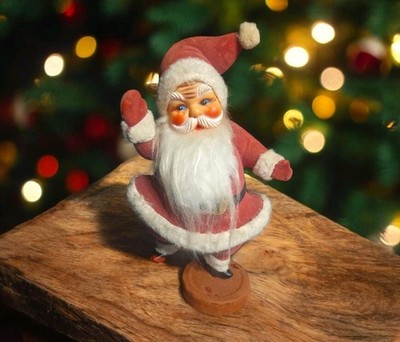 【希少稀】Dancing Santa サンタクロース 置物（年代物です♪） Vintage Christmas Dancing Flocked Santa Figurine16.5