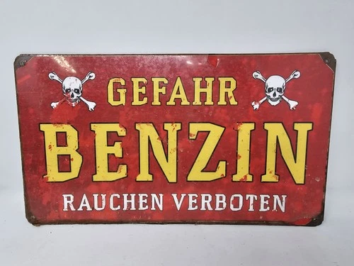 Vintage German Enamel Sign Gefahr Benzin Rauchen Verboten Danger Gasoline No