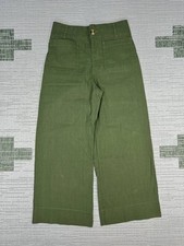 Maeve By Anthropologie The Colette Cropped Wide Leg Pants Womens 29 Green Linen