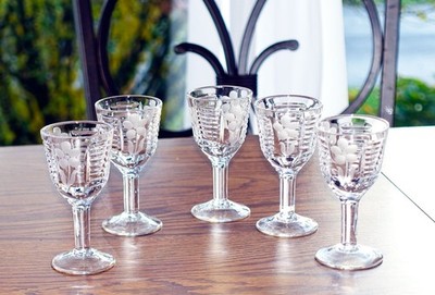 SET OF 5 CRYSTAL WINE/LIKER  GLASSES,1oz,3-7/8''-Tall 24% LEAD HAND-CUT