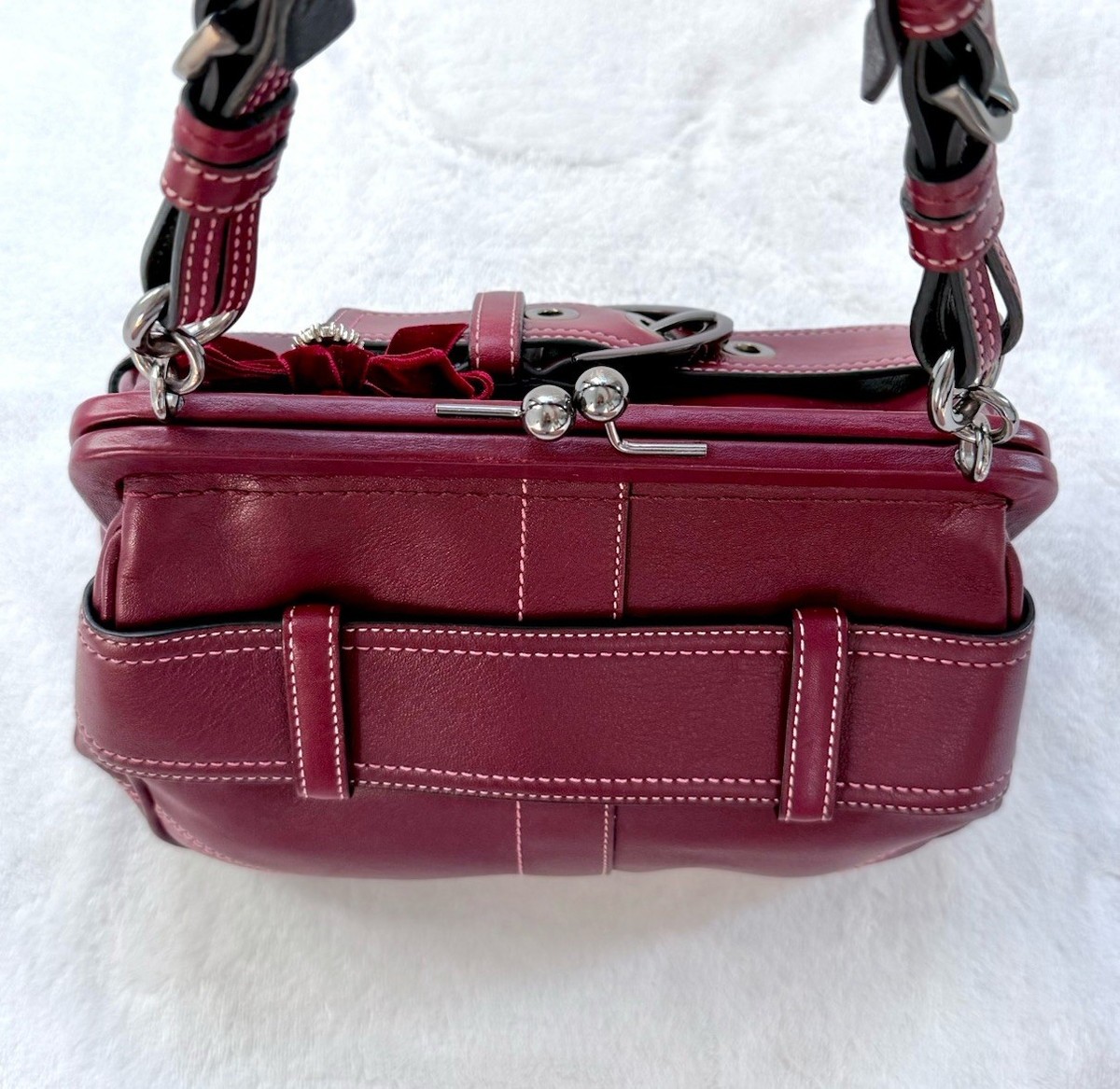 バッグ Coach Soho Burgundy Studs Leather Bag 安く 買うファッション - Coach Soho Burgundy Studs Leather Bag