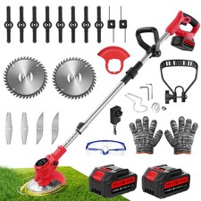 21V Electric Cordless Grass Trimmer Strimmer Garden Edger Cutter with 2 Battery