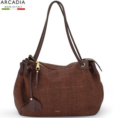 ARCADIA Made in Italy creative designer brown raffia leather shoulder hobo bag