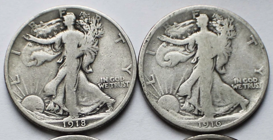 1916, 1918-S, 1919, 1920 Walking Liberty Silver Half Dollars G/F, Four 50C coins - Image 3 of 4