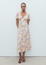 MANGO Floral Linen-blend Midi Dress, Size S