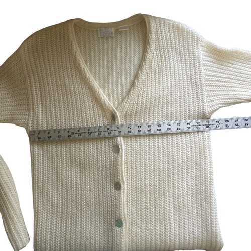Cardigan maglione Moda Intl avorio mohair e acrilico scollo a V bottoni XS - Foto 5 di 7