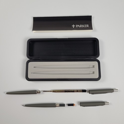 Parker Classic Matte Grey & Chrome Trim Ballpoint Pen & Pencil MADE IN USA - Picture 8 of 20