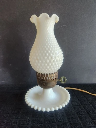 Vintage Milk Glass Hopnail Hurricane Style Table Lamp • Parts Only