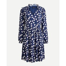 J. Crew Women’s tiered floral knee dress Tie neck Medium size Navy purple