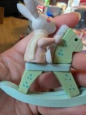 1987 R. Dankin & Co. Easter Bunny Rabbit On Rocking Horse Ornament NWT NEW WITH 