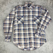 Vintage The Mens Shop JCPenney Flannel Shirt Blue White Long Sleeve Size Small