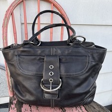 Coach Black Leather Soho Shoulder Bag 5770 Purse Logo Lining Silver Hardware