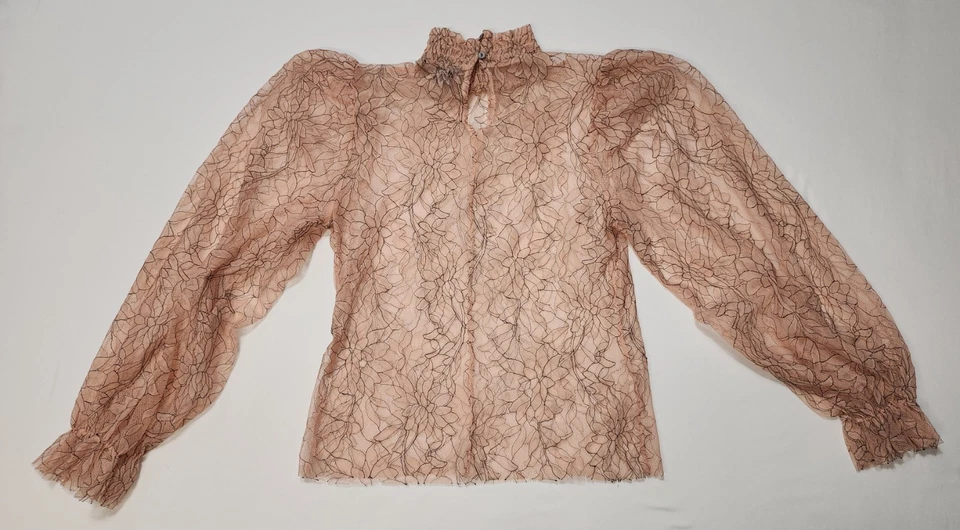 Forever 21 цветочный кружева фея верхний длинным рукавом высоты шеи S женская блузка розовый - Изображение 2 из 4
