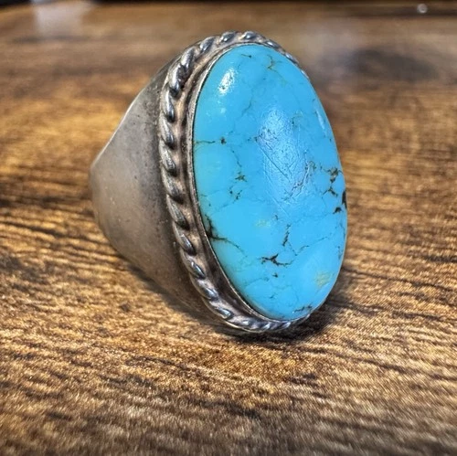 Vintage Southwestern Sterling Silver, Turquoise Ring Size 13 15.9g