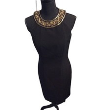 Morgan Taylor Evening Sheath Dress Size 6 Beaded Collar Black