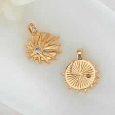 2PCS 18K Gold Plated Charm Pendant, Cubic Zirconia Minimalist Charm GZX203