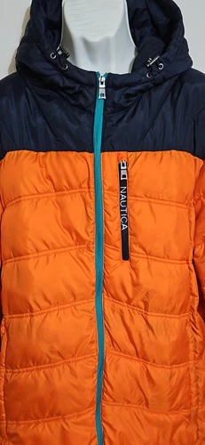 NAUTICA Men's XXL Water Wind Resistant Puffer Jacket N-83  2XL Orange/Navy image 9