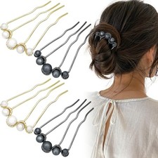4Pcs Pearls Twist Hair Pins French U Shape Side Combs Metal Decorative Hair