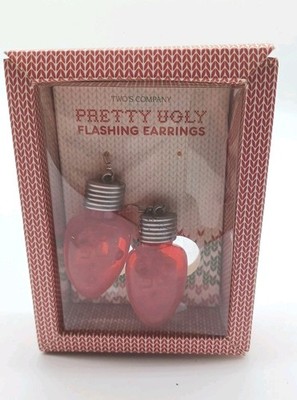 Two's Company Red Christmas Light Pierced Dangle Earrings-Light Up 