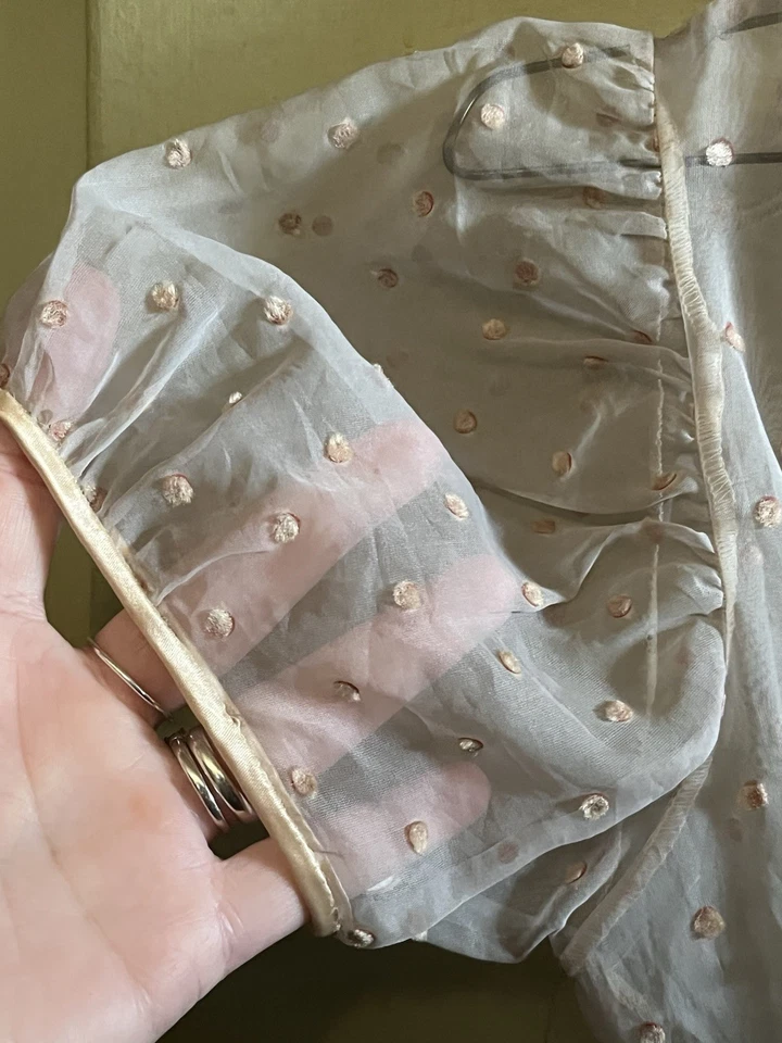 Старинный 1930-х годов девочек Sz8-10 Lt серый тон и персиковый воротник платье W горошек читать - Изображение 4 из 4