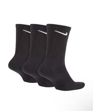NEW 3 PAIR PACK MENS NIKE EVERYDAY BLACK COTTON CREW CUSHIONED SOCKS LARGE