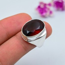 Red Garnet Gemstone 925 Sterling Silver Handmade Jewelry Ring Valentine's Gift