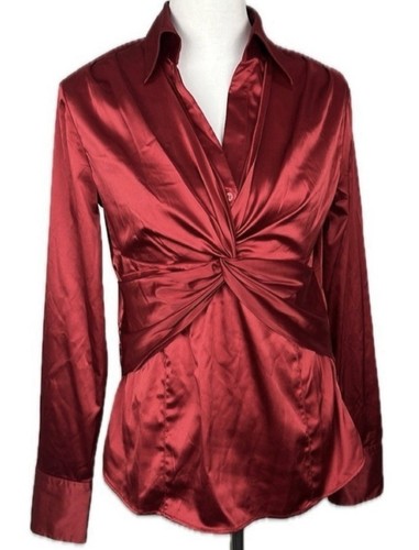New York & Company Size 10 Red Satin-like Stretch Top Blouse Women - 第 1/9 張圖片