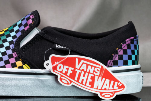 VANS ASHER RAINBOW MINI CHECK slip-on shoes for women NEW & AUTHENTIC, size 7
