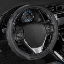 Motor Trend Leather Car Steering Wheel Cover Carbon Fiber Detail 15 inch Gray