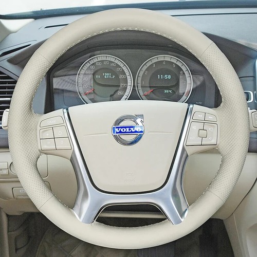 Cubierta de volante de cuero grano madera melocotón cosida a mano para Volvo S80 S80L - Imagen 8 de 9