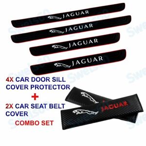 Black 4PCS Set Car Door Scuff Sill Cover Panel Step Protector Rubber For Jaguar