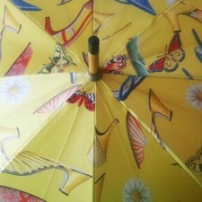 Authentic Salvatore Ferragamo Vintage Shoes Print Umbrella Yellow
