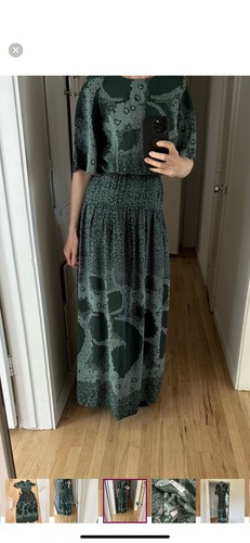 Lanvin Paris Vintage Silk 1970s Maxi Dress Silk Green Small New Condition Rare - Picture 2 of 9