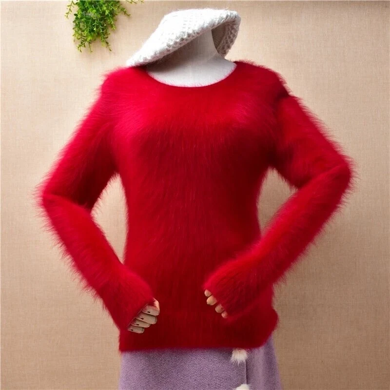 Red angora shop sweater