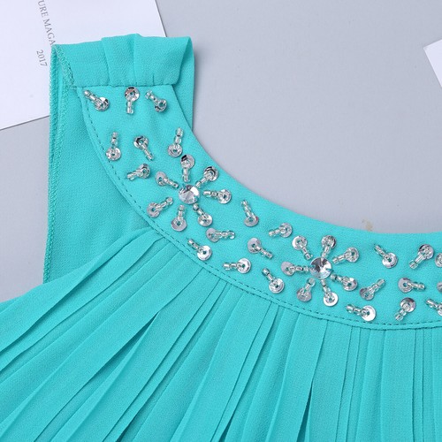 Girls Halter Neck Chiffon Dresses High-Waisted Rhinestone Prom Party Gowns - Picture 12 of 111