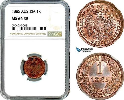 AI800, Austria, Franz Joseph, 1 Kreuzer 1885, Vienna Mint, NGC MS66RB, Top Pop!