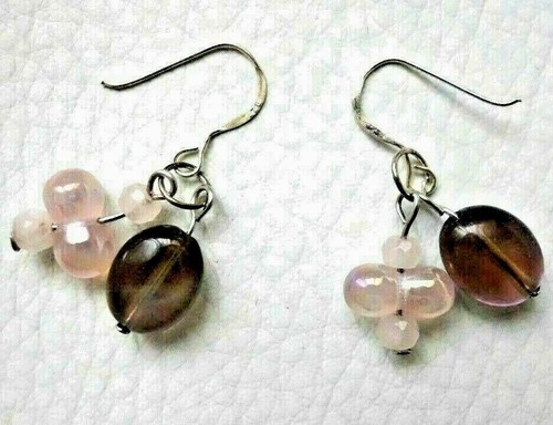 Boucles D'oreilles Pendantes Dorées Et Argentées Avec Pierres Roses Imitation - Occasion - Style Romantique